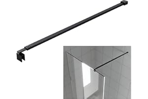 HTLOTUS Matte Black Stainless Steel Wall-to-Glass Bathroom Shower Support Bar Arm for 5/16" 3/8" Thick Glass Door, 47 Inch Fixed Supporting Rod for Frameless Glass Panel