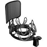 Mictop Universal Microphone Shock Mount with Pop Filter for All Microphones Size at 21mm-62mm, Includes Anti-Vibration Mic Holder and Pop Filter (Black)