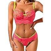 Kaei&Shi Neon Two Tone, Double Layer, High Leg Bottom, 2 Pieces Lingerie