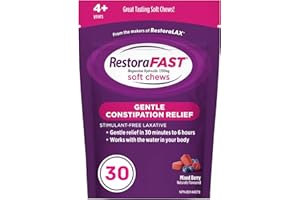 RestoraFAST Soft Chews, Fast Acting Laxative, Stimulant Free, Gentle Constipation Relief for Adults and Kids Age 4+, Mixed Be