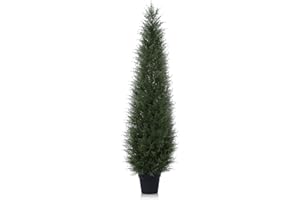 PISKOAN Artificial Cedar Topiary Tree for Outdoor,5FT Tall Faux Cedar Pine Trees,Potted Fake Cypress Plant with UV Resistant Leaves for Front Door Decor,Porch,Garden,Entryway, Set of 1