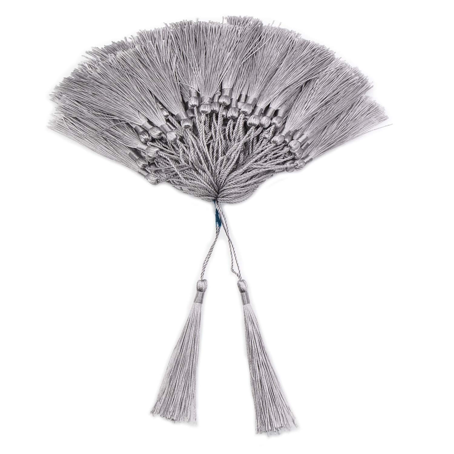 VAPKER 100 Pieces Silver Tassels 13cm/5-Inch Silky Handmade Soft Floss With 2-Inch Cord Loop for Jewelry Making, DIY Projects, Bookmarks