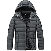 ZENOVIX Men's Quilted Puffer Down Coat| Waterproof, Windproof, Detachable Hood, Flannel Lined, Thicken for Winter Travel