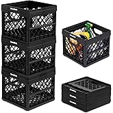 CleverMade Collapsible Milk Crate, Black, 3PK - 25L (6 Gal) Stackable Storage Bins, Holds 50lbs Per Bin - Clevercrates are Heavy Duty, Plastic Collapsible Storage Crate for Multi Purposes