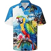 Hardaddy Men's Summer Hawaiian Shirts Funny Performence Printed Button Down Casual Bowling Shirt