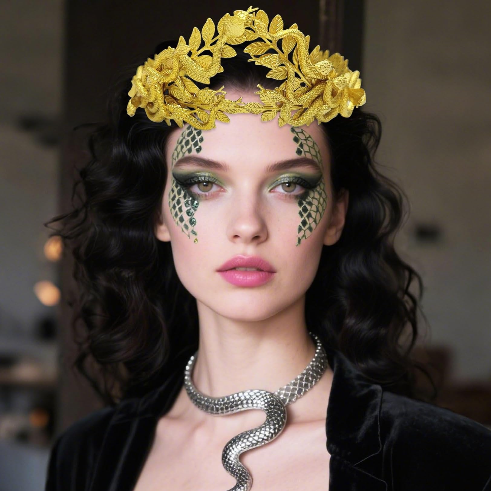 Roaring Good Time Medusa Headpiece Medusa Crown Golden Snake Headband Medusa Costume Accessories Goddess Costume Women Halloween Christmas Party Costume