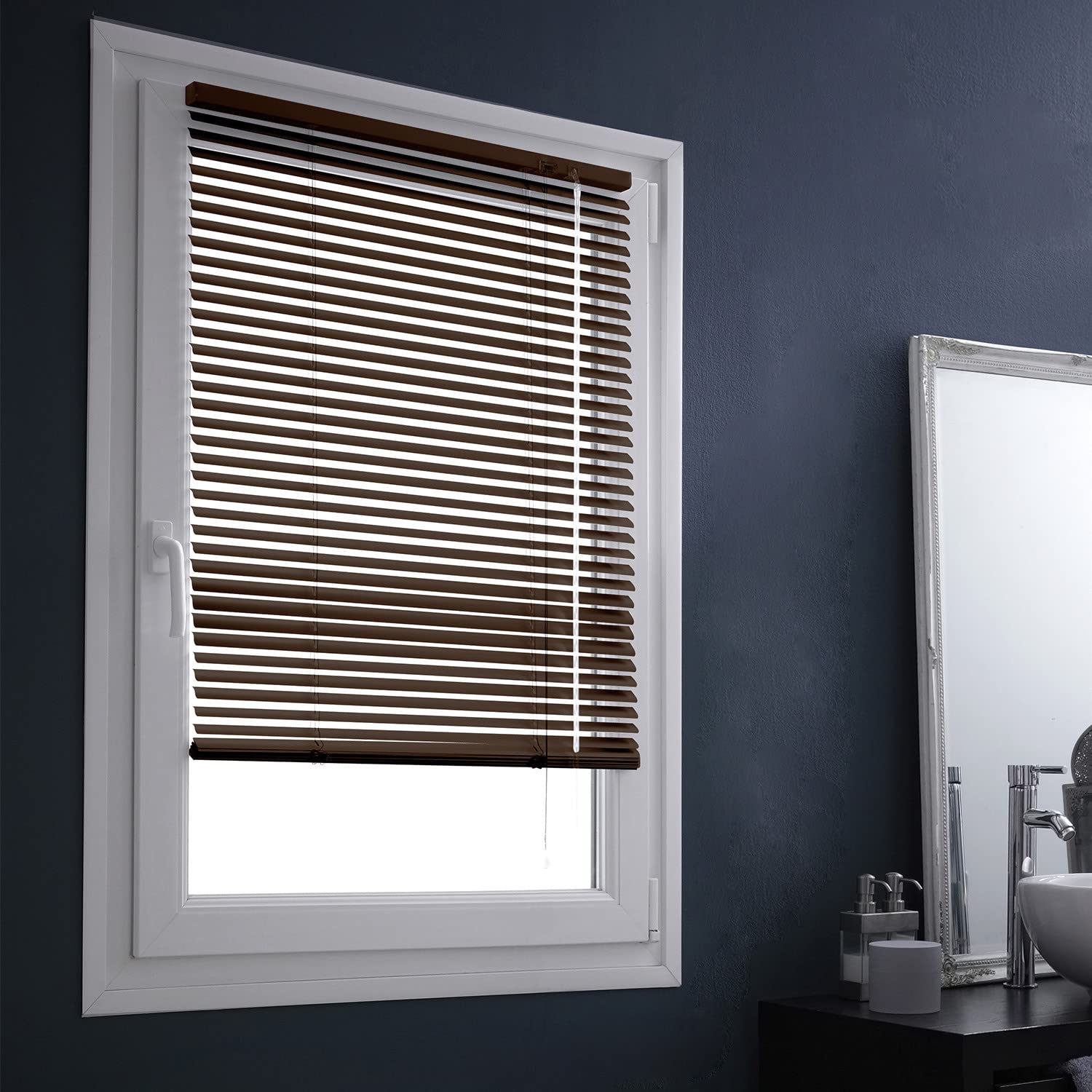 MADECOSTORE Easy Aluminium Venetian Blind, Chocolate, L67 x H150cm