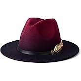 Gossifan Women Gradient Color Fedora Wide Brim Felt Panama Hat with Belt Buckle