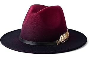 Gossifan Women Gradient Color Fedora Wide Brim Felt Panama Hat with Belt Buckle