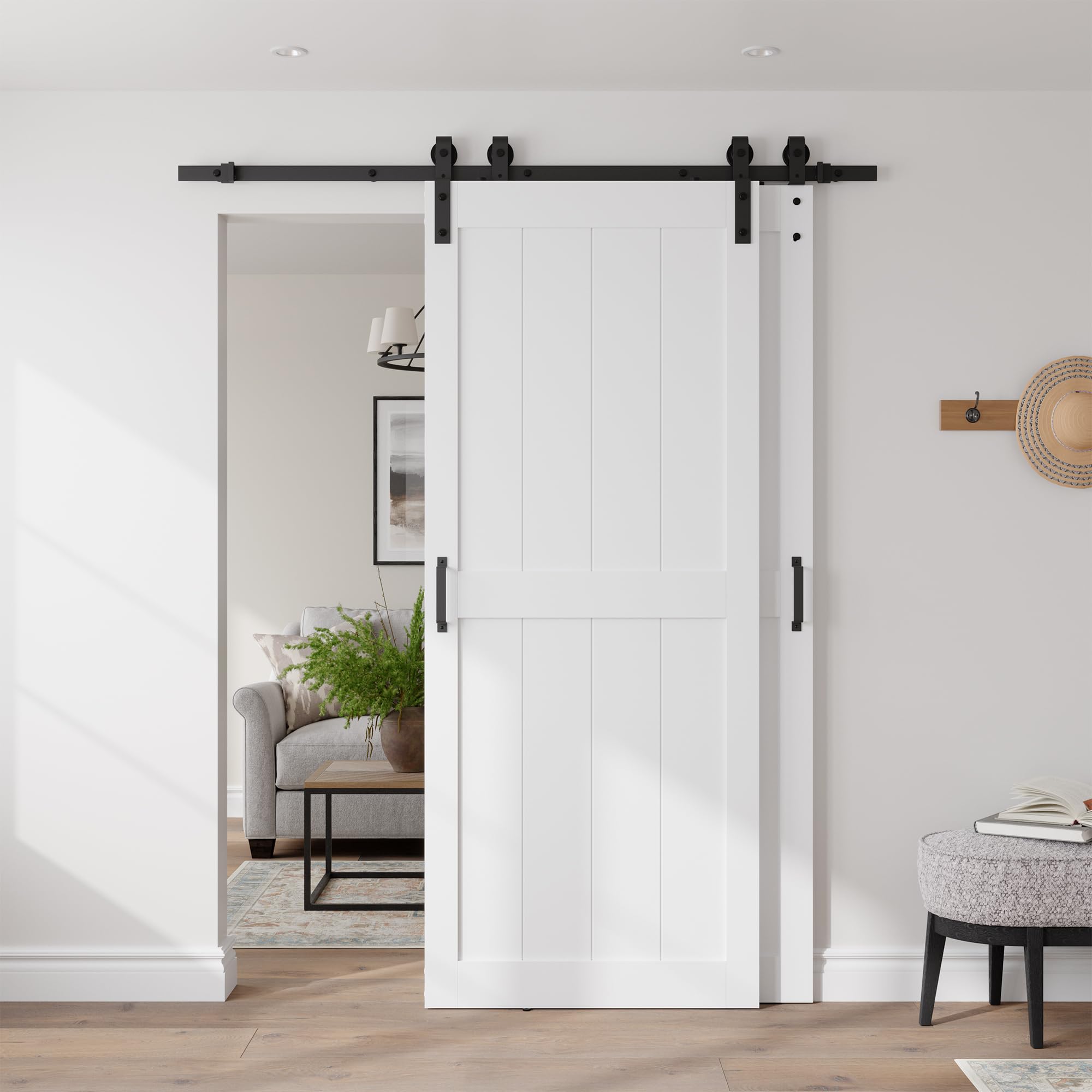 View 1 of ***MISSING HARDWARE***COSHOMER 32" x 84" Bypass Barn Door, Sliding Barn Door with 6FT Track Hardware Kit Included, H Shape Solid Core MDF Barn Doors, Waterproof PVC Surface, Save Space, Easy to Install, White***MISSING HARDWARE***