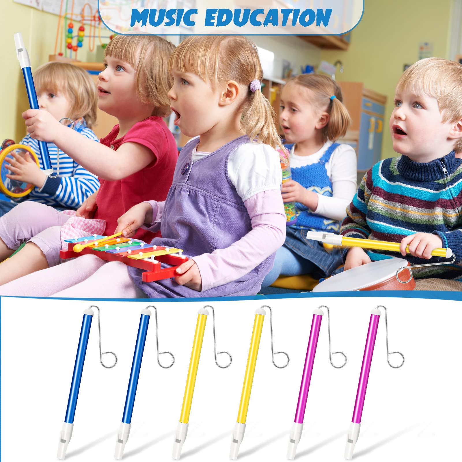 Civaner 6 Pcs Slide Whistle for Kids Slide Whistles for Adults Instrument Toy Musical Parent Child Games Educational Games Birthday Gifts Party Favors Supplies, Blue Yellow Purple