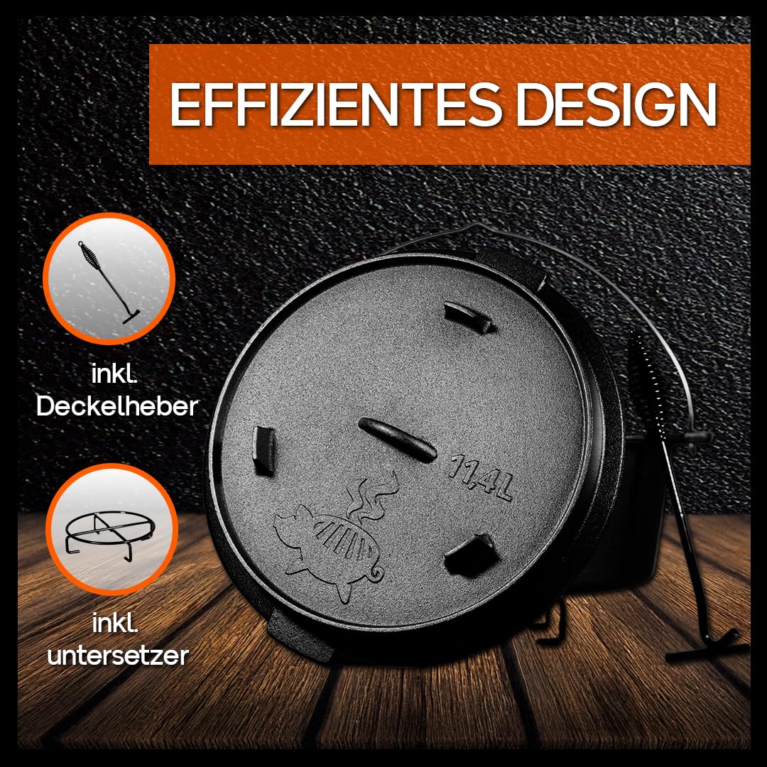 Grillschweine Dutch Oven 12QT (11,4 L ohne Füße) - BBQ Schmorofen - Gusseisen Feuertopf 6