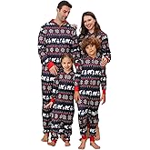 Matching Christmas Onesie Pajamas for Family - Adult Xmas PJs With Zipper, One Piece Hooded Sleepwear