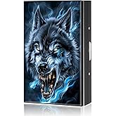 RAUEDWDJS Metal Wallet,Credit Card Holder for Women Men,Small Card Holder Wallet,RFID Blocking Credit Card Protector Hard Card Case with 6 Slots Wallet Gift for Men and Women-Angry Wolf