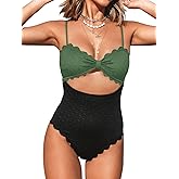 CUPSHE Women's One Piece Swimsuit Sexy Black Cutout Scallop Trim Bathing Suit