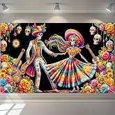 Blissyard Banner Day Of The Dead Skeleton Couple Tapestry 70.8x43.3 Inch Colorful Mexican Festival Decoracion Mexicana Wall Art For Outdoor Decor Patio Yard Or Fence Fiesta Decorations