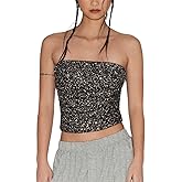 Sequin Tube Tops for Women Sexy Sleeveless Sparkly Strapless Disco Crop Top Shiny Glitter Bandeau Party Shirt