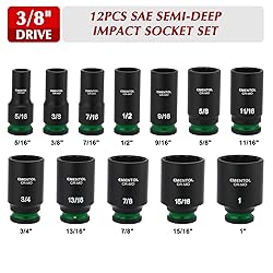 EMENTOL 3/8" Drive Impact Socket Set, Semi-Deep