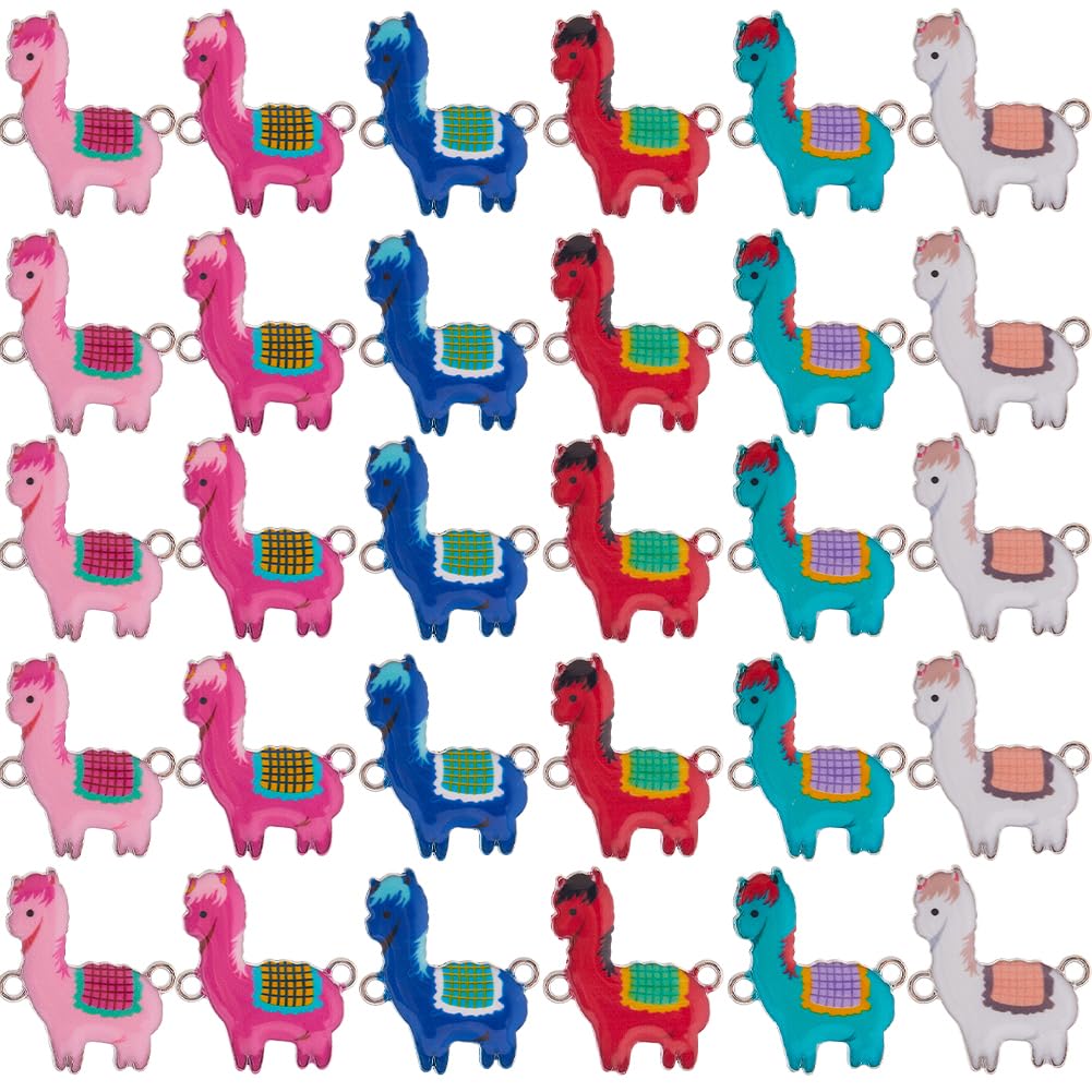 SUNNYCLUE 40PCS Cute Animal Charms Llama Alpaca Sheep Charm Bulk Mixed Color DIY Crafts