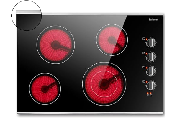 Karinear 30 Inch Electric Cooktop 4 Burners, Knob Control Built-in Ceramic Cooktop, 30" Radiant Electric Stove Top with Glass Protection Metal Frame,Fits Most Existing Cutouts, 220-240v, Hard Wire
