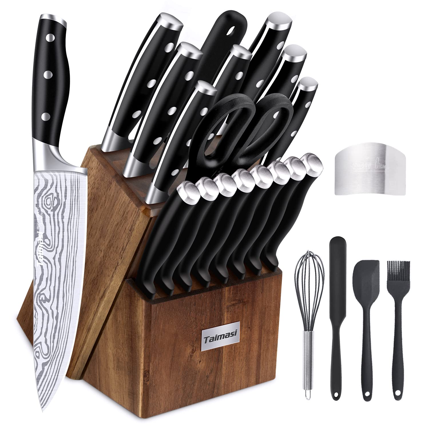 Photo 1 of Knife set, 23 Pcs Kitchen Knife Set with Block and Sharpener Rod, High Carbon Stainless Steel Chef knife set for kitchen, Ultra Sharp, Full-Tang Design