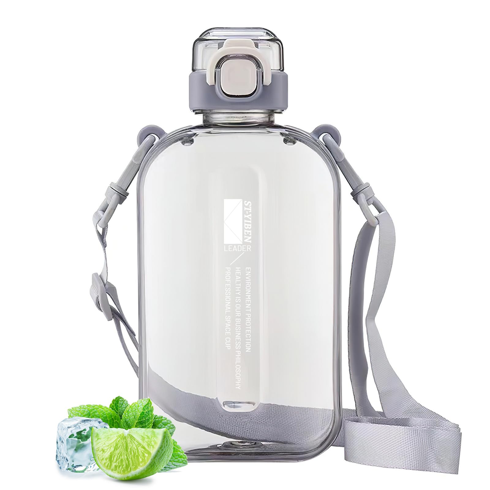 Taozoey 750ml Water Bottle, Flat Water Bottle, Leak Proof Water Bottles with Strap Suitable for Sports, Fitness, Camping (Gray)