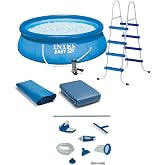 INTEX Easy Set 15ft x 48in Round Above Ground Swimming Pool Set Bundle | 26167EH - 1000 GPH Cartridge Filter Pump &amp; Ladder with Deluxe Maintenance Pool Cleaning Kit Included