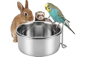 SPOT Stainless Steel Mini Coop Cup with Wire Hooks – 10 oz Small Pet Food & Water Bowl, Rust-Resistant & Easy to Clean, Attaches to Cages for Birds, Parrots, Rabbits, Ferrets, Rats & Small Pets