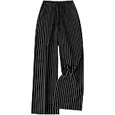 WDIRARA Women's Striped Wide Leg Pants Elastic High Waisted Loose Pants