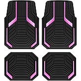 PIC AUTO Heavy Duty Rubber Floor Mats, Pink Aluminum Film Car Mats Set, Front and Rear Car Mats with Anti-Slip Backing, All Weather Protection, Trim-to-Fit for Automotive SUV, Sedan, Van