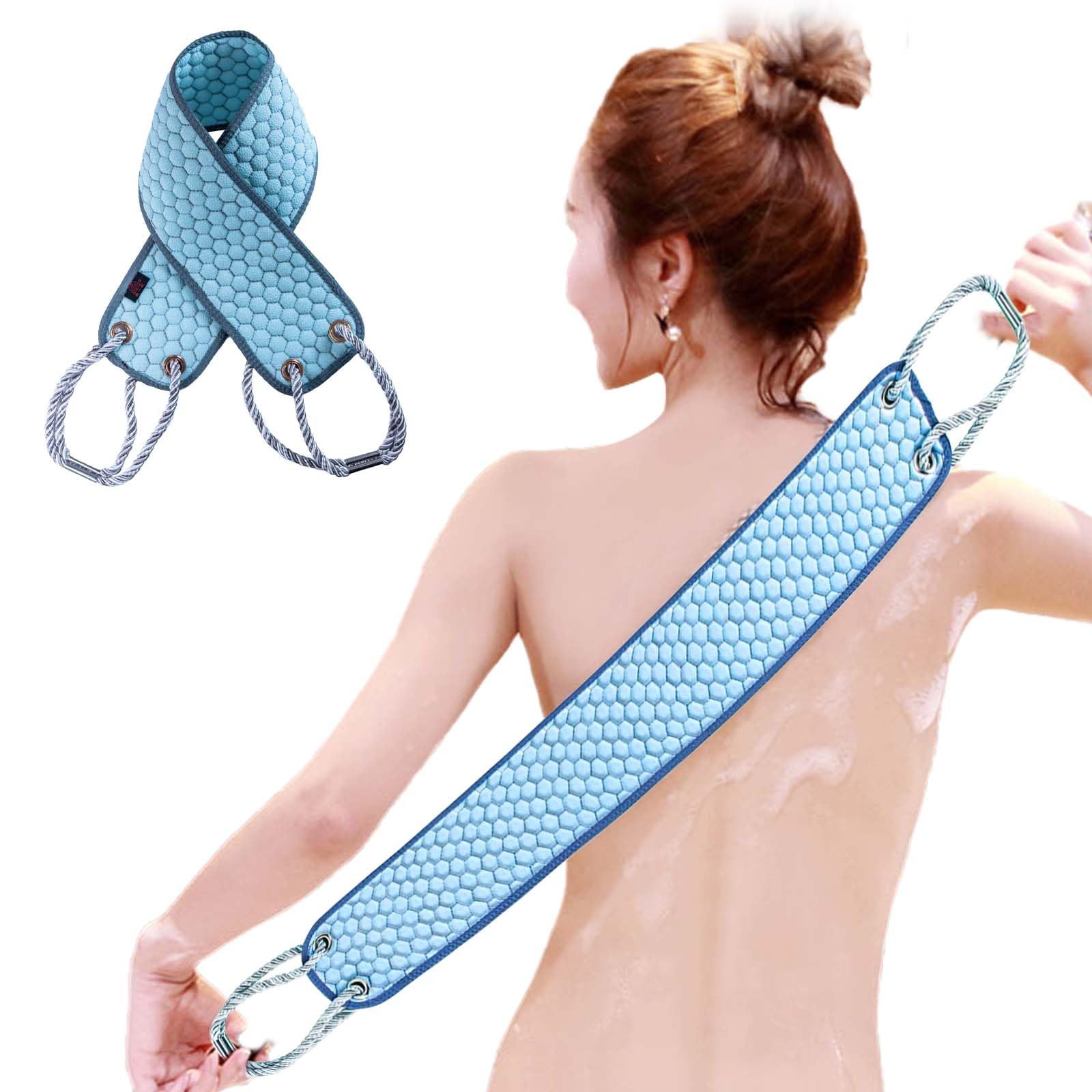 VIPITH Exfoliating Back Scrubber for Shower, 37 Inches Back Washer with Handles, Exfoliating Washcloth Body Exfoliator Bath Tool to Scrub Your Body Deeply for Men & Women Exfoliation (Blue)