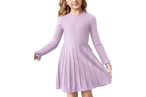 PENGFEI Little Girls Knit Sweater Dress Long Sleeve Ribbed Ruffle Dress Kids Pullover Dresses