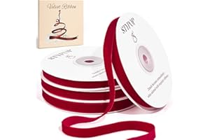 STYPOP 40 Yd Red Velvet Ribbon for Gift Wrapping 3/8" Thick Red Velvet Ribbon for Christmas Tree and Wreath Decoration, Elegant Gift Wrapping, Bow Making, Valentine's & Wedding Crafts（4 Rolls x 10 Yds）