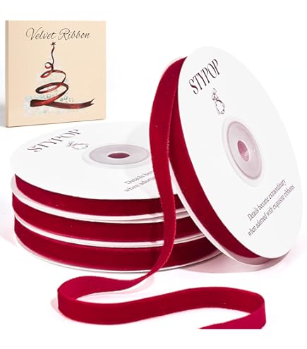 Christmas Velvet Ribbon - 2 Rolls Red & Green Vintage Ribbon For Gift Wrapping & Decorations