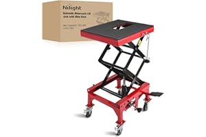 Nilight Motorcycle Lift Table Jack 300 LBS Heavy Duty Hydraulic Motorcycle Scissor Jack Lifts Table Foot Pedal with 4 Caster Wheels Wide Deck for Motorbike Dirt Bike ATV Garage Repair Tool, Red