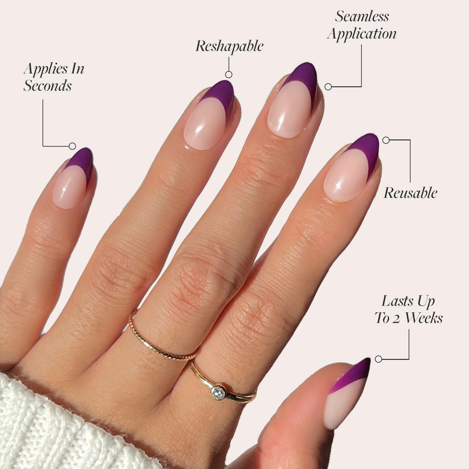 Glamnetic Press On Nails - Plum | Semi-Transparent Dark Plum Purple French Tip Short Almond False Nails, Reusable Stick On Fake Nails with Glue | Salon Quality | 15 Sizes - 30 Nail Kit - Image 3