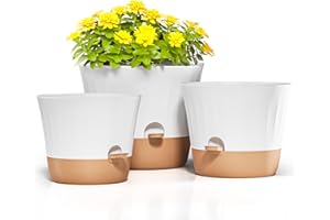 Diivoo Large Plant Pot, 12/11/10 Inch self watering plant pots with Multi Mesh Drainage Holes & Deep Reservoir for Indoor Outdoor Garden Plants and Flowers, 3 Pack Black Flower Pots Planters