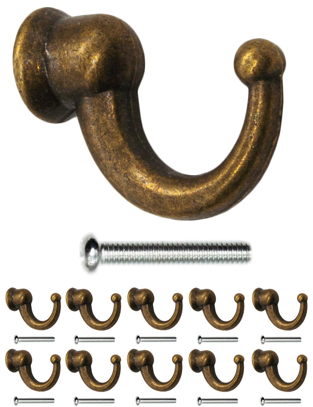Fuxxer Antique Coat Hooks Cast Iron Vintage Country House 29 x 20 mm Bronze Pack of 10