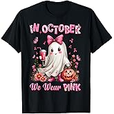 in October We Wear Pink Ghost Breast Cancer Awareness T-Shirt