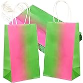 Kolldenn 20 Pcs Pink and Green Gift Bag Witch Party Favors Bag Pink and Green Witch Princess Paper Bags Princess Themed Party Goodie Contain with Handle for Birthday Decorations Supplies