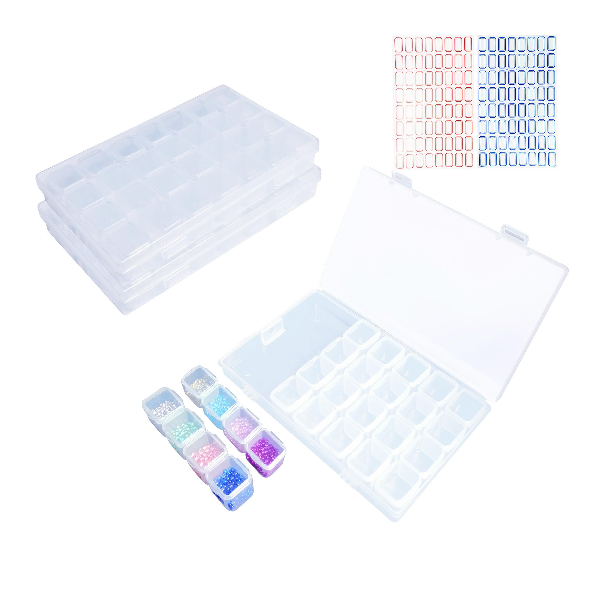 Pangmao 2 Pack 56 Grids Jewelry Storage Box Diamond Painting Box Clear Bead Plastic Storage Organizer Container Boxes with Stickers