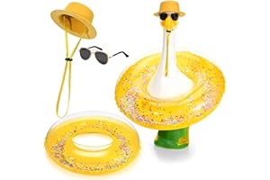 GANSHAYA Hawaiian Porch Goose Outfits with Hat, Glasses & Sequin Swimming Ring, Summer 23" Goose Costume for Lawn, Yard, or Concrete Goose Decor