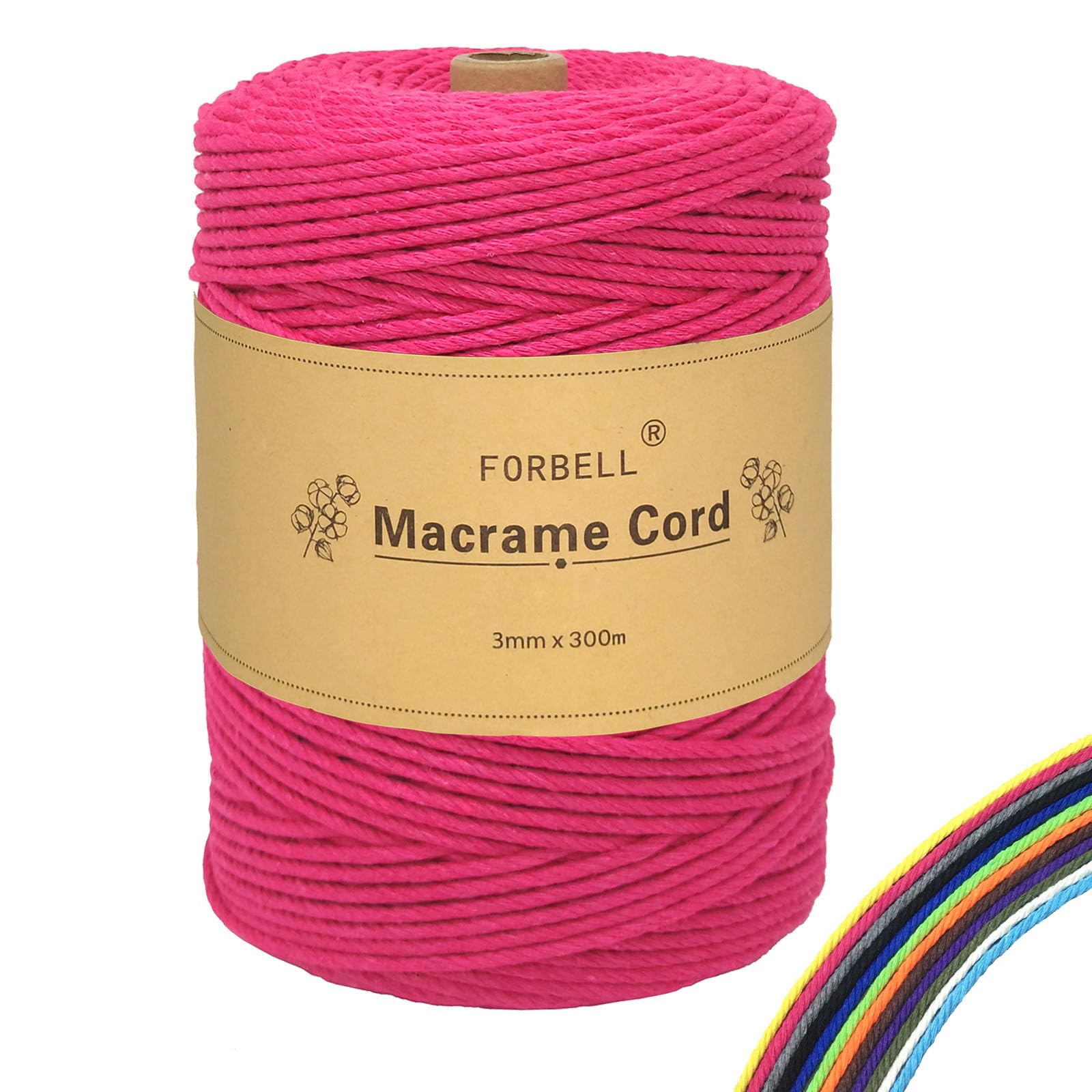 Macrame Yarn, 3 mm x 300 m Premium Cotton Yarn for DIY Crafts (Rose Red) — image 1