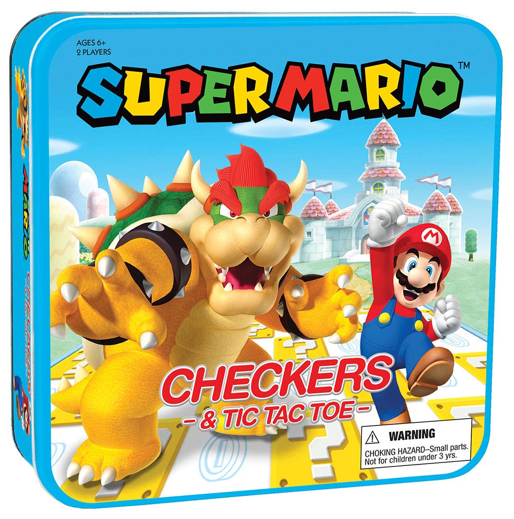 USAOPOLY Super Mario Checkers & Tic-Tac-Toe Collector's Game Set for 2 players | Featuring Mario & Bowser | Collectible Checkers and TicTacToe