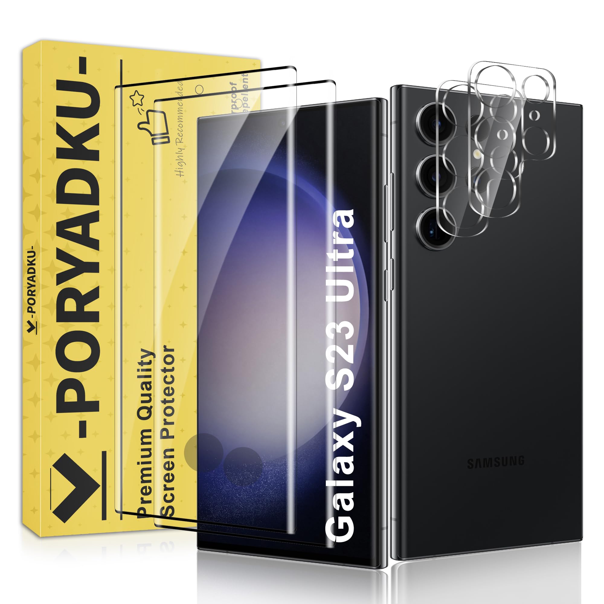 Photo 1 of JavoYion 2+2 Pack for Samsung Galaxy S23 Ultra Screen Protector and Camera Protector, Fingerprint Support, Bubble-Free, Case Friendly, 9H Hardness Clear Glass for Galaxy S23 Ultra 5G