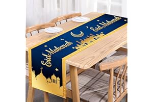 GPSHLUEP Ramadan Mubarak Table Runner Table Decorations - Ramadan Mosque Lantern Islamic Happy Eid Mubarak 2024 Party Supplies Decorations, 13.8x71 inches