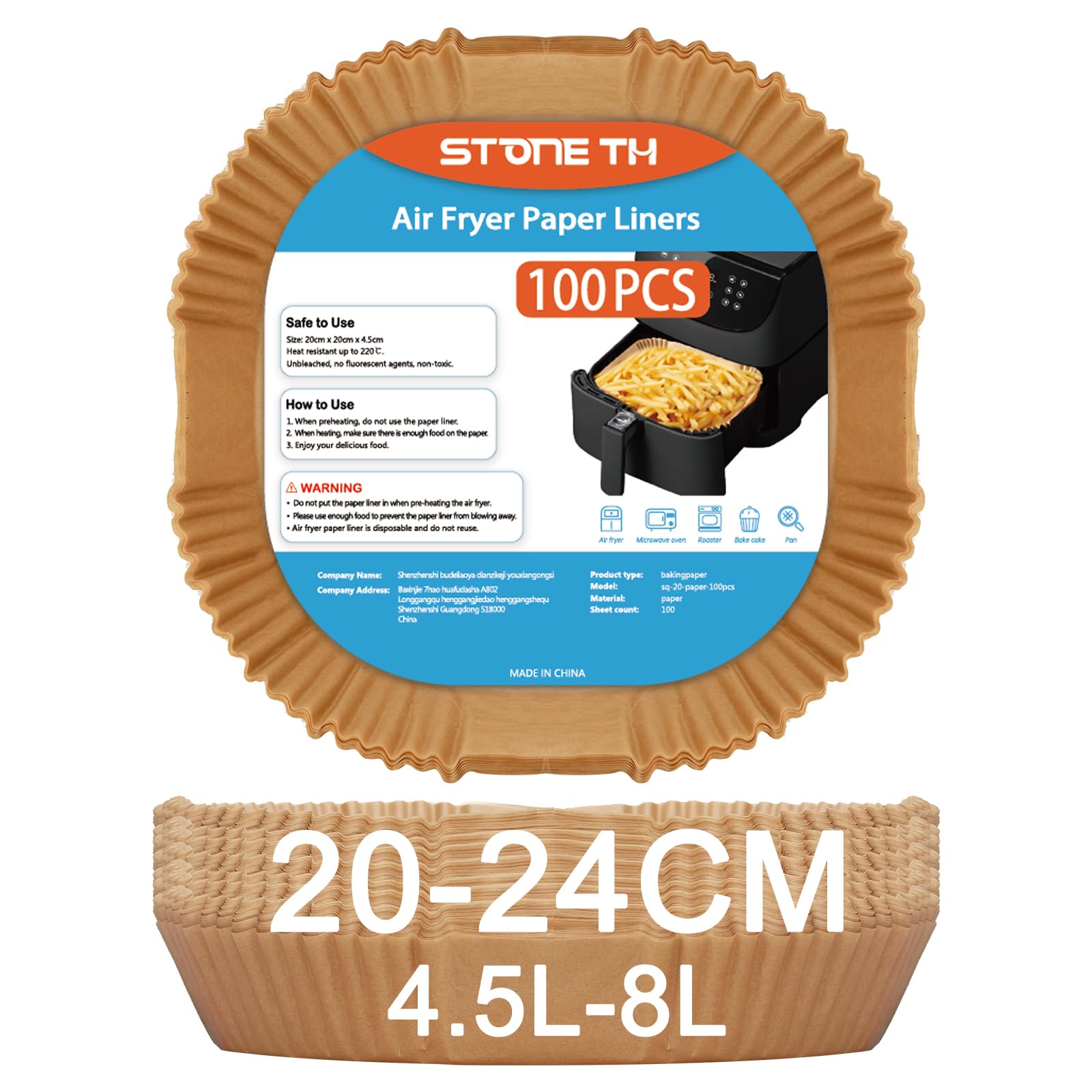 Stone TH 4.5L - 8L Air Fryer Paper Liners, 100PCS - 7.9 Inch Square Disposable Airfryer Parchment Paper Liners Accessories Compatible with COSORI Instant Tefal Russell Hobbs Air Fryer