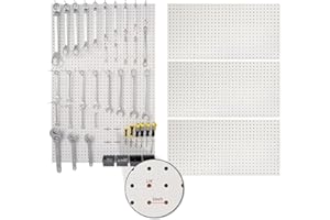 FRAYSCENT Pegboard Wall Organizer Garage Peg Board Metal Pegboard Panels, 3 Pcs 32in x 16in Large Steel Pegboard Tool Board Organization, Heavy Duty Metal Pegboard Garage Wall Mount Pegboard for Tool, White