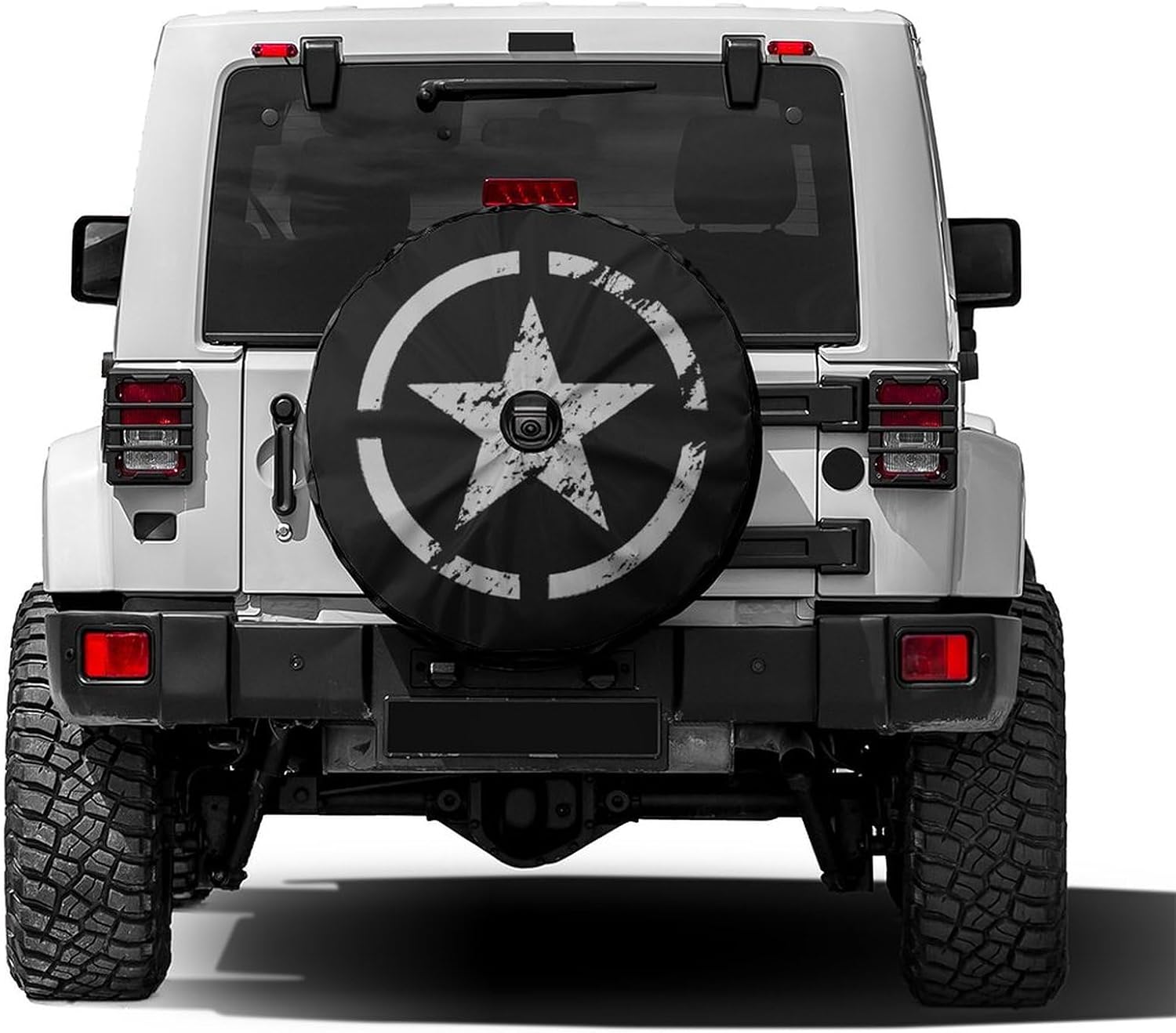 Dujiea Military Tactical Star Spare Tire Cover with Backup Camera Hole, Universal Wheel Tire Cover Tire Protectors for Jeep Trailer RV Van SUV Truck Camper and Many Vehicle 17inch