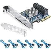 10Gtek 6-Port PCIe Expansion Card, PCIe x4 to 6X SATA 3.0 (6Gbps) Controller with 6 Cables & Low Profile Bracket, Supports HD